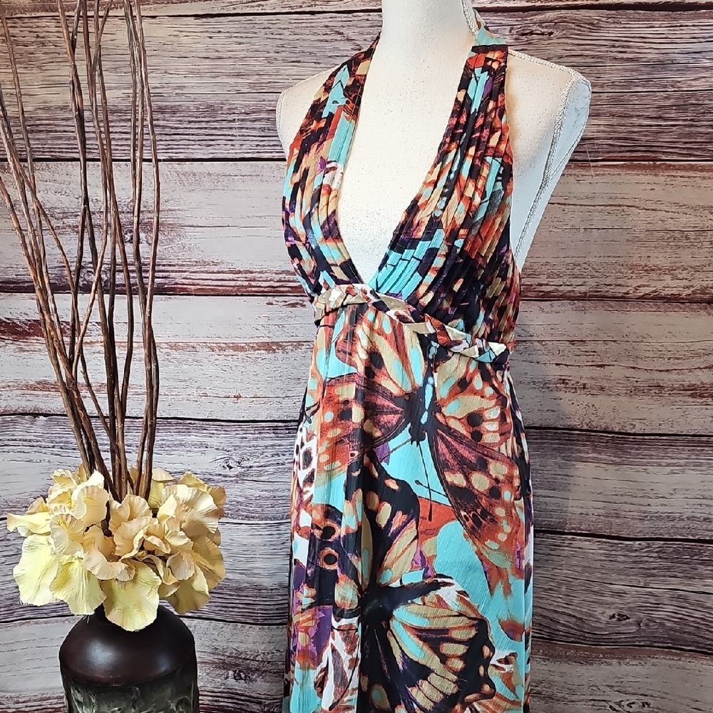 BABY PHAT SEDUCTIVE DAYDREAM BUTTERFLY PRINT LINED HALTER DRESS